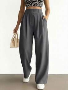 Women's Pants, High Waist, Flare, Flared, Casual, Modern, Elegant, Sophisticated, Palazzo Pants, High Waist, With Side Pockets, Romantic Fabric, Flare, Bell Bottom, Wide Leg, Sweatpants, Pants With Belt, Women's High Waist Jeans With Lycra Cotton Polyester Elastane, Premium Black Skinny Pants Women's High Waist With Lycra Elastane Black Jeans Black Twill Pants Women's Skinny Crepe Mesh Pants With Lined Belt High Waist Slim Quality, Women's Pants, Tailoring, Pantyhose, Crepe Pants, Jeans, Jogger, Denim Jacket, Linen, Women's Wide Leg Palazzo Pants, Monsca Zipper, Women's High Waist Jeans Up To The Navel With Elastane Lycra Women's Clothing, Wide Leg Pants, Duna With Button, Duna Social Palazzo Pants High Waist With Elastic Loop Zipper And Button, Does Not Contain Lining, Women's Palazzo Pants With Pocket High Waist Super Fashion, Modal, Social, Elegant, Social, Blogger, Butt Lifter, Dresses Super Well, - 灰色 - 查看 1