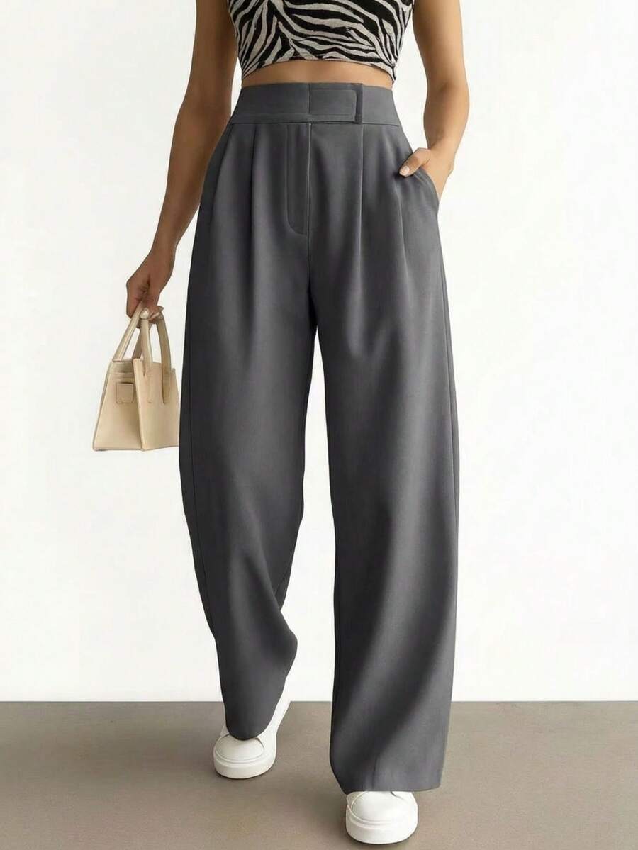 Women's Pants, High Waist, Flare, Flared, Casual, Modern, Elegant, Sophisticated, Palazzo Pants, High Waist, With Side Pockets, Romantic Fabric, Flare, Bell Bottom, Wide Leg, Sweatpants, Pants With Belt, Women's High Waist Jeans With Lycra Cotton Polyester Elastane, Premium Black Skinny Pants Women's High Waist With Lycra Elastane Black Jeans Black Twill Pants Women's Skinny Crepe Mesh Pants With Lined Belt High Waist Slim Quality, Women's Pants, Tailoring, Pantyhose, Crepe Pants, Jeans, Jogger, Denim Jacket, Linen, Women's Wide Leg Palazzo Pants, Monsca Zipper, Women's High Waist Jeans Up To The Navel With Elastane Lycra Women's Clothing, Wide Leg Pants, Duna With Button, Duna Social Palazzo Pants High Waist With Elastic Loop Zipper And Button, Does Not Contain Lining, Women's Palazzo Pants With Pocket High Waist Super Fashion, Modal, Social, Elegant, Social, Blogger, Butt Lifter, Dresses Super Well, - 灰色 - 查看 1