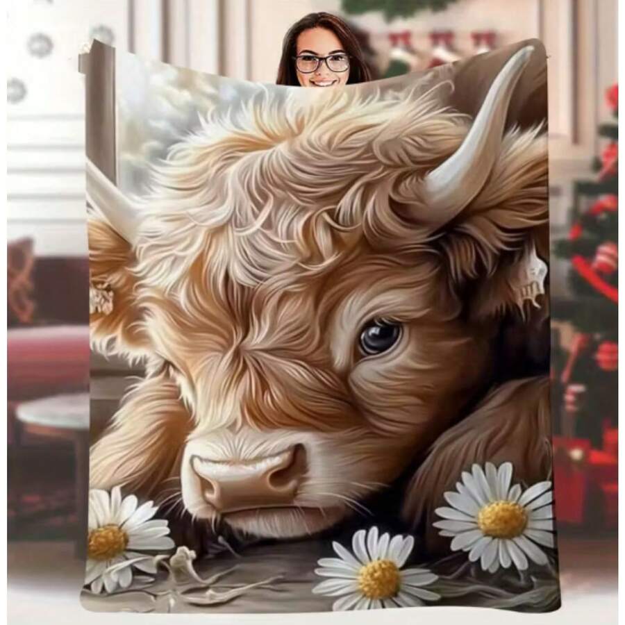 Cozy Highland Cow Print Throw Blanket - Soft, Reversible & Versatile For Couch, Bed, Office, And Outdoor Use - Perfect Gift Idea - 多色5 - 查看 1