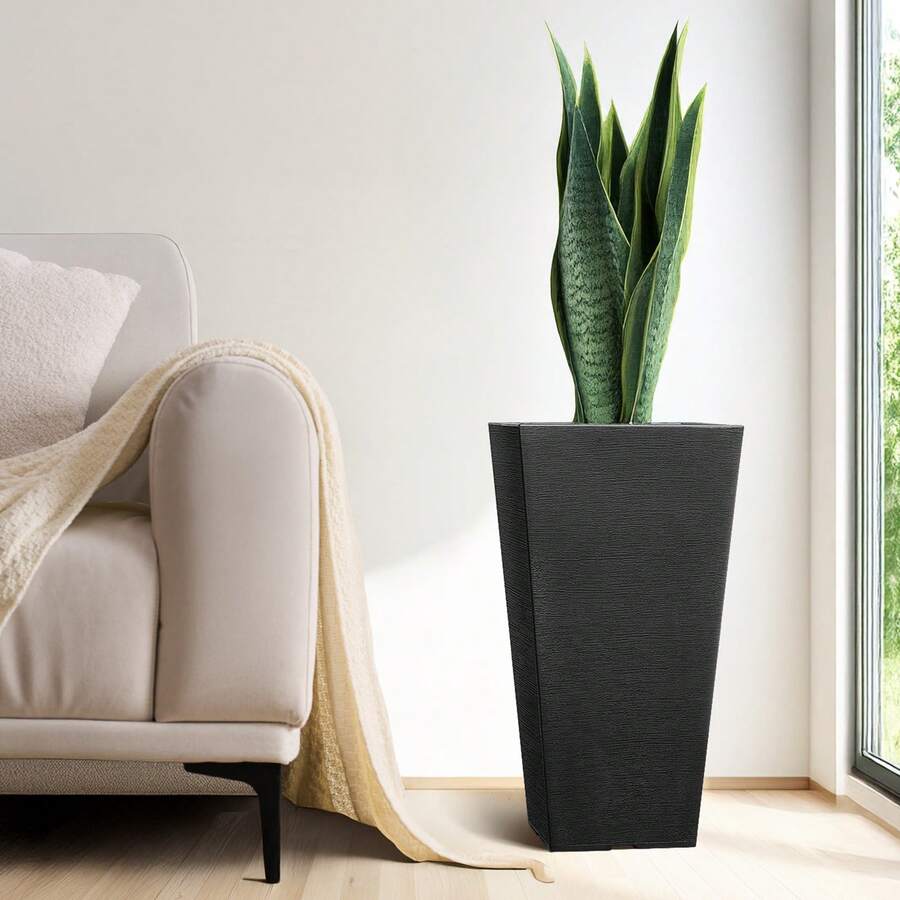 Blumentopf, 2er Set, Großer Pflanzentopf 570 mm, Modernes Design, Integriertes effizientes Drainagesystem, Pflanzenkübel, Blumenkübel, Topf für Veranda, Patio, Außen, Innen, Schwarz - Quadratisch-pyramidal, 22 Zoll - Übersicht 1