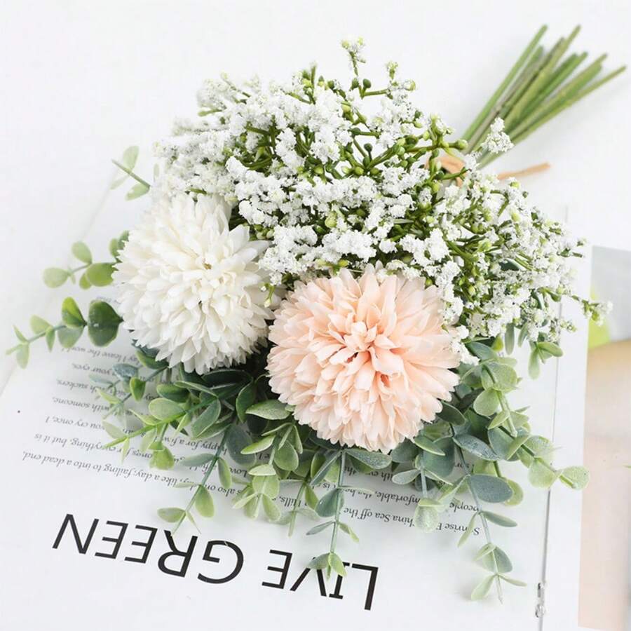 14.6*7.9Inch,White Plastic Flowers Artificial Bouquet Faux Greenery Long Stems For Tall Vase, DIY Crafts Home Decoration, Bulk 1pcs - A2 - 查看 1
