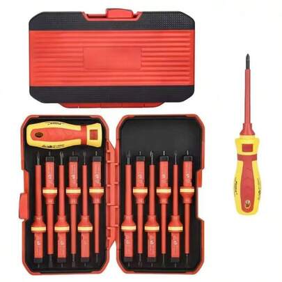 1000V Insulated Screwdriver Set, Electrician Tool Kit With Magnetic Screwdriver Bits, Includes Tool Box, Replaceable Blades, Household Repair Screwdriver For Men