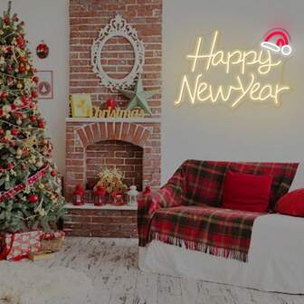 1pc Happy New Year Neon Sign, Holiday LED Neon Light, Wall Art Neon Sign Light, USB Powered, For Bedroom Decorations , Wall Decoration ,Men Gifts,Dinosaur,Funny Gifts,Lights For Decoration,Lamps Living Room,Led Strip Lights,Lamp Shade Ceiling,Car Interior Accessories,Gaming Room Accessories,Party Decorations