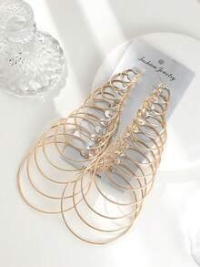 24 件/套簡約時尚耳環組合大圓圈&蝦扣耳環套裝通用耳環女士時尚顯瘦造型 - 銀色 - 查看 7