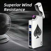 AAaAce Of Spades USB Rechargeable Electronic Lighter - Windproof Compact Design, Aluminum Alloy, Portable For Outdoor & Home Use, Ideal Gift For Valentine'S Day & Father'S Day, Everyday Carry Item, Sleek Metallic Finish, Durable Metal Body - 黑色 - 查看 5