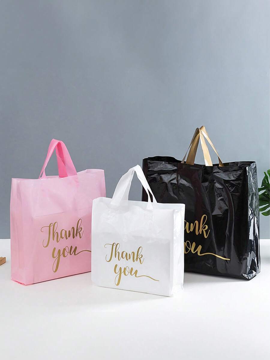 10个装 3色塑料礼品袋，带提手，婚礼礼品袋，感谢宾客礼品袋，感谢图案礼品购物袋，婚礼生日装饰，生日婚礼派对用品，包装手提袋，婚礼装饰 - 彩色 - 查看 1