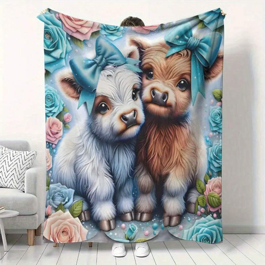 Cozy Highland Cow Print Throw Blanket - Soft, Reversible & Versatile For Couch, Bed, Office, And Outdoor Use - Perfect Gift Idea - Nhiều màu 20 - Xem 1