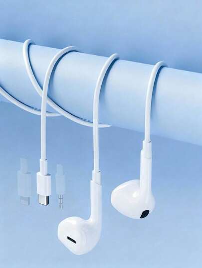 有线入耳式耳机，兼容苹果 Lightning 和安卓 Type-C 以及 3.5mm 接口耳机