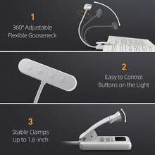 1pc White Portable Reading Light, USB Rechargeable Book Light With 3 Color Modes And Adjustable Brightness, Flexible Clip-On Design For Bedroom, Room, Reading, Study, Living Room, School
