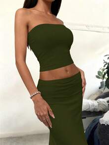 Bộ 2 món thời trang nữ gợi cảm, ngọt ngào, dễ thương, vừa vặn, thích hợp cho kỳ nghỉ hè, trang phục mùa xuân và hè, ngày Valentine, trang phục lễ hội, trang phục đi biển. - xanh quân đội - Xem 6