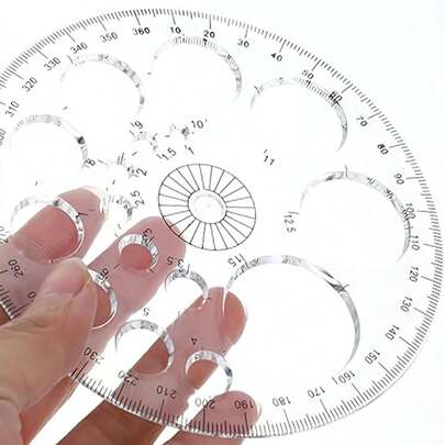 1pc Full Circle Colorful Protractor, Round Shaped Template Ruler, Essential For Handicrafts, 360 Degree Rotatable With Circle And Angle Scales, Suitable For Drawing, Sewing, Office And Study Supplies, Colorful Protractor Special Edition, 4.55 Inch Diameter, Ideal For Handicrafts, Sewing And Design Projects, Sewing Ruler,Rulers
