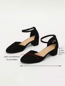 Wide Fit Women Summer New Elegant Fashion Simple Hollow Thick Heel Slip-On Single Strap Suede Pointed Toe Mid-Heel Outdoor Sandals - Black - View 7