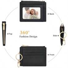 Sodsay Card Case Slim Front Pocket Wallet For Women Credit Card Holder With Keychain - Smooth Black - View 4