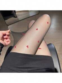 1 Pair Plus Size Women's Shiny Aurora Red Heart Tights/Pantyhose - Apricot - View 4