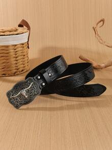 1pc Versatile Western Cowboy, Bull Head Embossed, Unisex Casual, Boho, PU Leather, Rivet Decor, Durable, Fashion, Everyday, Youth, Stylish, Suitable For Valentine's Day, Gift, Partner, Outdoor, Back To School, Girls, Boys, Halloween, Christmas, All Season Unisex Belt - Black - View 15