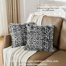 Set Of 2 Faux Fur Snow Leopard Pillowcase,Cheetah Skin Soft Pl 11ush Animal Fur Print Throw Pillow Cover Case,Super Cozy Decorative Cushion Covers For Couch Sofa 18x18 Inches,18inchx18inch(Packof2),SnowLeopardPrint - SnowLeopardPrint - Xem 3