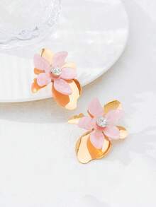 1 Đôi bông tai đính hoa hồng 3D phóng đại thời trang thanh lịch - Hồng - Xem 6