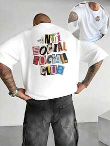 Camiseta De Hombre Impresa De Doble Cara, Patrón Colorido Anti Social Club, Cómoda Y Elegante - trắng - Xem 1
