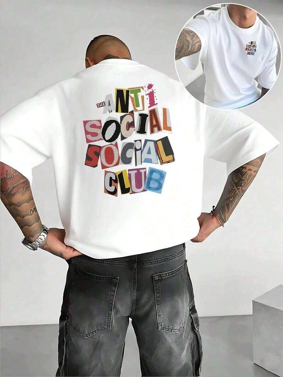 Camiseta De Hombre Impresa De Doble Cara, Patrón Colorido Anti Social Club, Cómoda Y Elegante - trắng - Xem 1