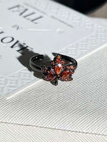 1pc Unisex Fashion Punk Goth Dark Butterfly Pomegranate Red Crystal Open Ring, Unisex Men Women Finger Ring, Suitable For Daily Decoration Wear