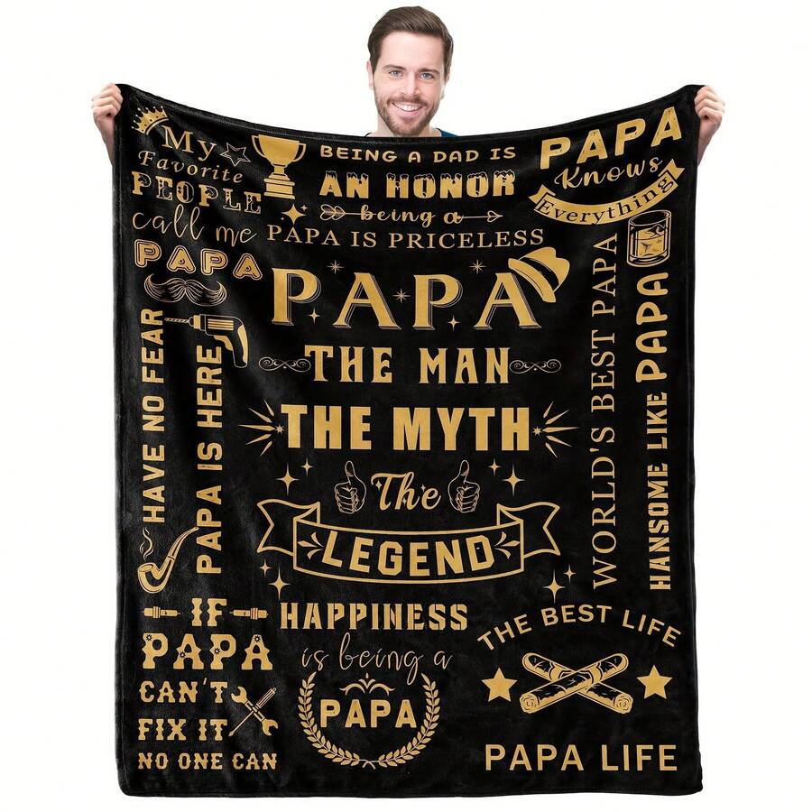 Best Dad Ever Flannel Blanket - Heartfelt Spanish Engraved Gift For Papa, Super Soft Flannel Printed  Blanket,As Birthday Gifts, Family, Wedding, Souvenir Blankets, Polyester Blankets Suitable For All Seasons, Washable, Machine Washable, Lightweight, Breathable, Comfortable, Warm, Unique, 280gsm For Him, Her Personalized Ideal Gifts For Her, Him, Family, Boyfriend,  Father, Family,  Lover, Son, Grandfather, Friend, Classmate, Pet.   Perfect Nap, Camping, Travel, Home, Daily Life, Office Decoration, Birthday, Anniversary, Valentine's Day, Thanksgiving, Christmas, Halloween,  Father's Day, Wedding, New Year Gifts ,Sofa,Bed,Car,Bedroom,Living Room,Office,  Outdoor Camping, Beach,Wall Decoration - 多色6 - 查看 1