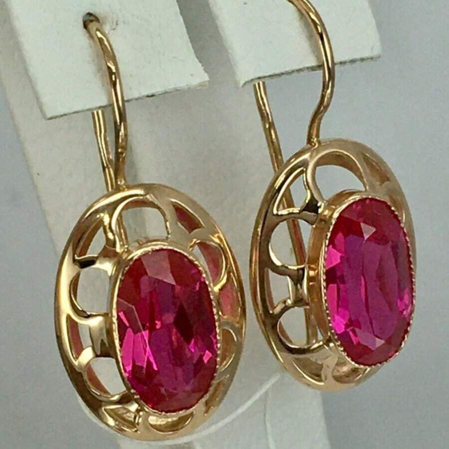 1 Pair Vintage Elegant Copper Gold Earrings With Red Synthetic Cubic Zirconia, Suitable For Daily Wear And Vacation, Also A Perfect Gift For Her - Gold - View 1