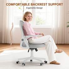 GartistGo Ergonomic Office Chair With Medium Mesh Backrest, Fold-Up Armrests, Lumbar Support And Height-Adjustable Swivel Base. - Xám - Xem 5
