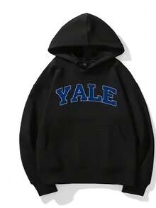 Korean Hoodie Men-S Korean Style Bold Blue Letter Print Hooded Sweatshirt - Thick Loose Fit Casual Pullover, Hine Washable Comfortable Hoodie For Spring And Autumn - Đen 14 - Xem 1