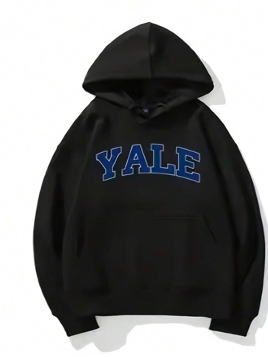 Korean Hoodie Men-S Korean Style Bold Blue Letter Print Hooded Sweatshirt - Thick Loose Fit Casual Pullover, Hine Washable Comfortable Hoodie For Spring And Autumn - Đen 14 - Xem 1