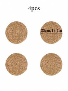 6pcs Set Woven Placemats, 12-Inch Round Rattan Placemats, Handmade Natural Water Hyacinth Woven Placemats, Farmhouse Style Woven Placemats, Country Woven Willow Placemats, Suitable For Dining Table, Home, Wedding - Multicolor - View 20
