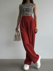 Women's Pants, High Waist, Flare, Flared, Casual, Modern, Elegant, Sophisticated, Palazzo Pants, High Waist, With Side Pockets, Romantic Fabric, Flare, Bell Bottom, Wide Leg, Sweatpants, Pants With Belt, Women's Jeans High Waist With Lycra Cotton Polyester Elastane, Premium Black Skinny Pants Women's High Waist With Lycra Elastane Black Jeans Black Twill Pants Women's Skinny Pants Crepe Mesh With Lined Belt High Waist Slim Quality, Women's Pants, Tailoring, Pantyhose, Crepe Pants, Jeans, Jogger, Denim Jacket, Linen, Women's Wide Leg Palazzo Pants, Monsca Zipper, Women's Jeans High Waist Up To The Navel With Elastane Lycra Women's Clothing, Wide Leg Pants, Duna Social Palazzo Pants High Waist With Elastic Loop Zipper And Button, Does Not Contain Lining, Women's Palazzo Pants With Pocket High Waist Super Fashion, Modal, Social, Elegant, Social, Blogger, Shows Off Her Butt, Dresses Really Well, - 酒紅色 - 查看 4