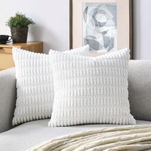 Volcanics Pack Of 2 Pure White Decorative Throw Pillow Covers 18x18 Inch, Soft Corduroy Striped Square Cushion Cases, Modern Farmhouse Boho Home Decor For Couch Bed Sofa Living Room,18inchx18inch(Packof2),PureWhite - 純白 - 查看 1