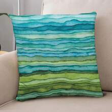 Watercolor Aqua Waves Throw Pillow Covers 18x18 Set Of 2 Teal Blue Green Short Pl 11ush Pillows Case Abstract Striped Square Cushion Cover Decorative Pillowcases For Couch Bed,18inchx18inch(Packof2),BlueGreen - 藍綠色 - 查看 5