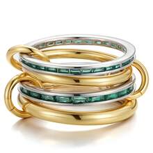 1 pieza Anillo apilable con múltiples capas chapado en oro de 18K y circonita cúbica, diseño creativo y versátil para mujeres - Anillos apilados - Ver 3