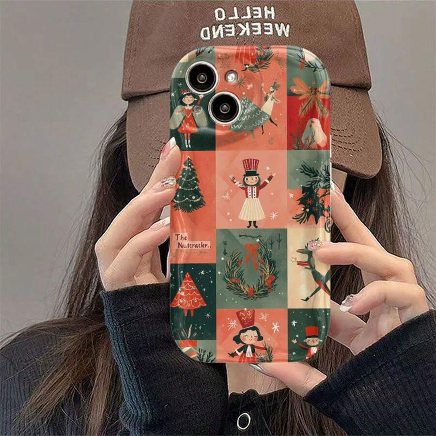 Funda para teléfono con un diseño de flores florales y fénix de navidad con motivos de guirnaldas, árboles, copos de nieve y cuadros. Color blanco puro. Diseñado para una variedad de modelos de , incluyendo 17, 16E, 16, 15, 14, 13, 12, 11, 8, 7 Pro/Pro Max/Plus/X/Xs/Xr/Xs Max. Que ofrece - Mezcla de color 1 - Ver 1
