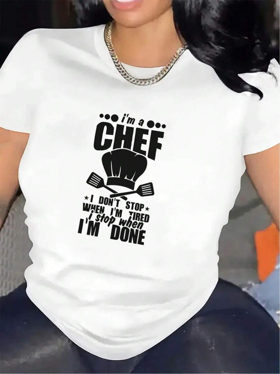 Women'S Chef T-Shirt - "I'm A Chef" Graphic With Chef Hat Design - Lightweight Kitchen Shirt For Cooking, Restaurant, Casual Attire - Black & White Chef Apparel - Easy-Care Professional Chef Outfit, Chef Accessories, Cooking Enthusiast Clothing, Playful Text Design, Comfortable Fit, Restaurant Uniform, Round Neck Tee, Breathable Material, Culinary Enthusiasts, Chef Tshirt, T Shirt Women, Top For Women, Tshirt Shirt For Women, T Shirt For Women, Women T-Shirt, Women Top, Women Polo - 白色 - 查看 1