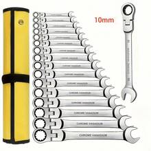 72齿棘轮扳手，180°旋转设计，金属材质，适用于汽车、DIY、家居维修，二合一扳手，坚固耐用的工业工具 - 銀色 - 查看 3