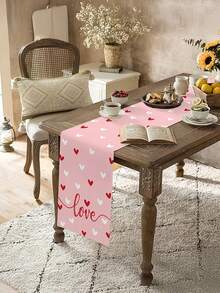 1件亚麻桌旗，方形心形图案，适合浪漫餐桌装饰、厨房、卧室、周年纪念、婚礼派对（13x35.4/47.2/63/72/78.7英寸） - 粉色 - 查看 3