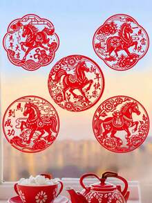 2026马年中国新年窗贴，春节墙饰，幸福墙贴，春节装饰贴纸，红色农历门饰，适用于办公室、节日、派对装饰、家居装饰