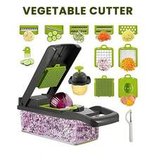 16-Piece/1-Set Multi-Function Vegetable Cutter, Fruit Slicer, Handheld Food Grinder, Onion Grater, Potato Shredder With Containe - Xám Xanh Lá Cây - Xem 1