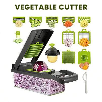 16-Piece/1-Set Multi-Function Vegetable Cutter, Fruit Slicer, Handheld Food Grinder, Onion Grater, Potato Shredder With Containe