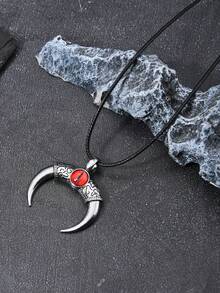 1pc Devil's Eye Necklace, European & American Punk Style Ox Horn Alloy Pendant Necklace, Unisex Choker - Multicolor - View 8