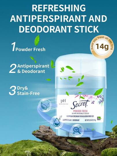 Secret 1 flaska 14 g hemlig deodorantkräm, frisk doft, inga vita märken, klibbig, andningsbar, lämplig för armhålor, hela kroppen, dagligen, pendling, utomhus, sociala aktiviteter