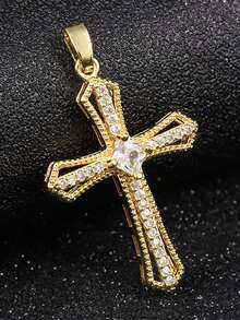 1 chiếc vòng cổ thép không gỉ hình thánh giá và đá Cubic Zirconia phong cách Châu Âu thời trang - Vàng - Xem 7