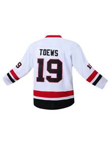 Men's Embroidered Ice Hockey Jersey, White Casual V-Neck Long Sleeve T-Shirt, Party & Sports Wear - White - View 3