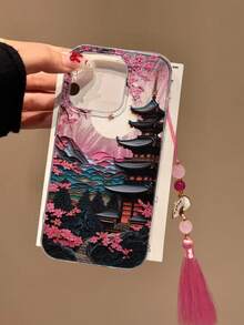 防震中国风山水宝塔花卉油画图案半透明彩绘中国风挂饰手机壳，优雅时尚设计，兼容 16/ 16 Pro Max/ 15、 15 Pro Max、Galaxy P13、P14、P11、P12、XS、XR、7/8P、7/8GES2、A14、A15、S23U、A50、A12、A32、A52、A72、A51、A21S、A13、A14、S22 Ultra、S23、A33、A53、S20 FE、13、15，防水防震防摔防刮，生日礼物 - 彩色 - 查看 4