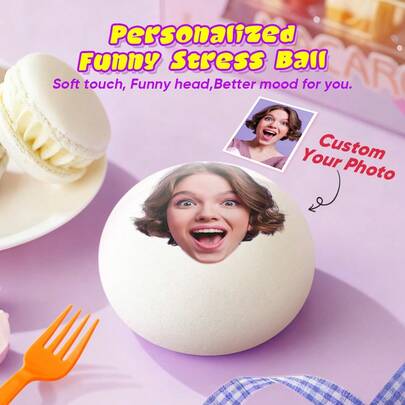 1ชิ้น ลูกบอลคลายเครียดรูปหน้าตลกแบบกำหนดเอง - ลูกบอลนุ่มรูปถ่ายส่วนตัว, เหมาะสำหรับผู้ใหญ่และวัยรุ่น, 10x4.5ซม., สีขาว, ของขวัญตลกสำหรับเพื่อน, แกล้งกันในที่ทำงาน, คลายความวิตกกังวล, ของตกแต่งเดสก์ท็อปน่ารัก, 2026-Collection
