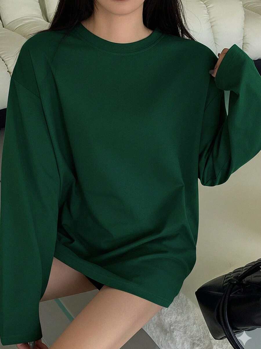 Autumn/Winter Casual Base Layer Top, Fashionable Style, Loose & Comfortable, Versatile For Everyday Wear And Outdoor Activities - Dark Green - View 1