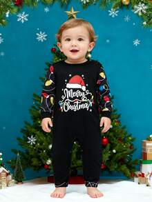 Family Matching Christmas Pajamas Set Letter String Lights Print Holiday Pajamas Sleepwear Pants Set Festival Party Pj Set Sleepwear 2Piece Xmas Oufit
