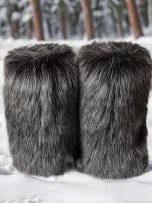 Stylish Personalized Winter Boots For Women - Adorable Spicy Girl Mid-Length Snow Boots, Cozy And Warm,Fluffy Boots - 灰色 - 查看 5